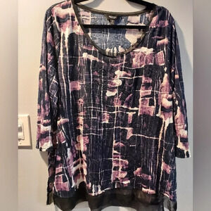 Simply Vera Vera Wang Purple and Blue Abstract Crinkle Blouse in Size 1X